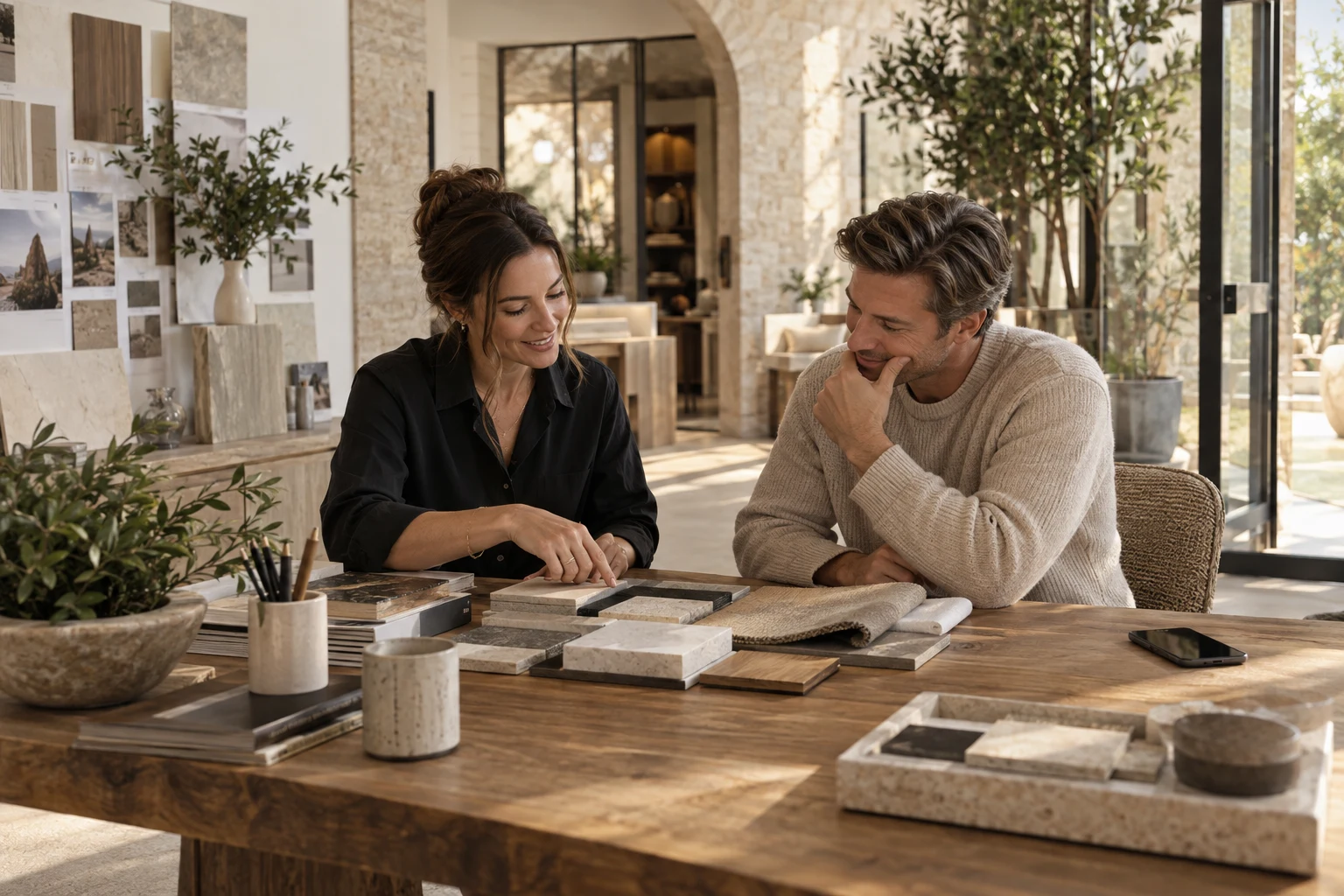 Business owner and customer planning their next project together